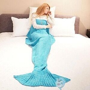 NWT WHIMSICAL Mermaid Tail FAIRY Blue Crochet KNIT Soft COZY Throw Blanket